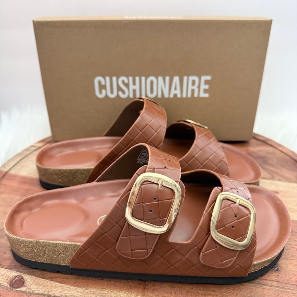 Cushionaire Lang Cognac Woven Double Strap Slide Sandals Womens 8W New in Box